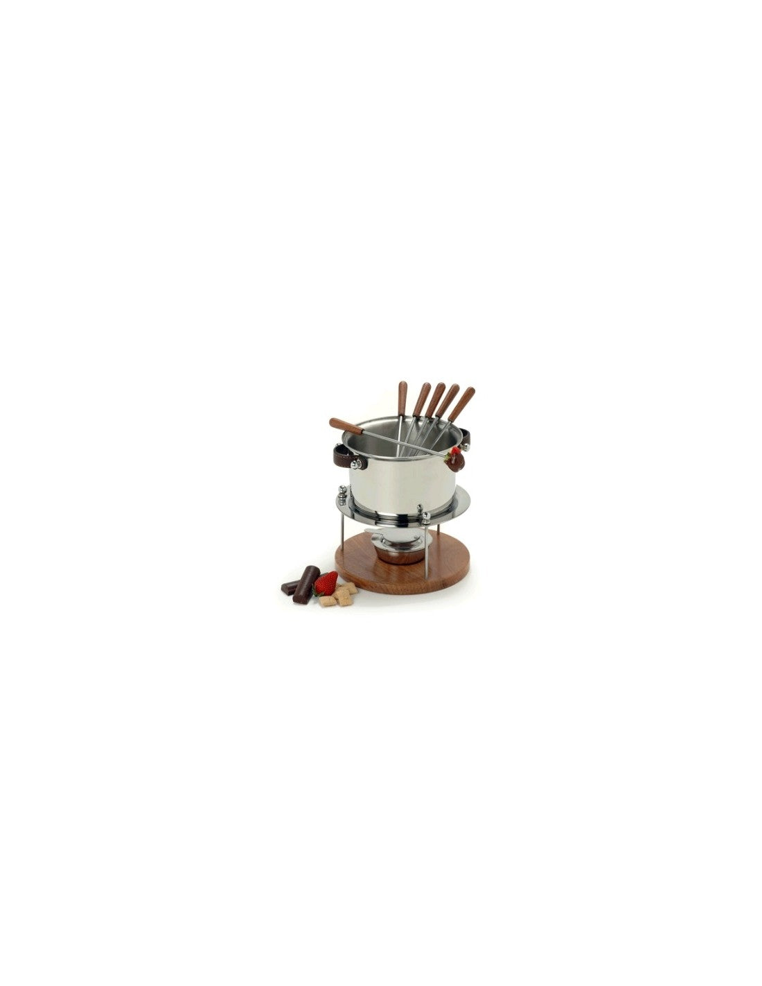 Fondiu Con 6 Pinches Base Madera Nativa En Caja