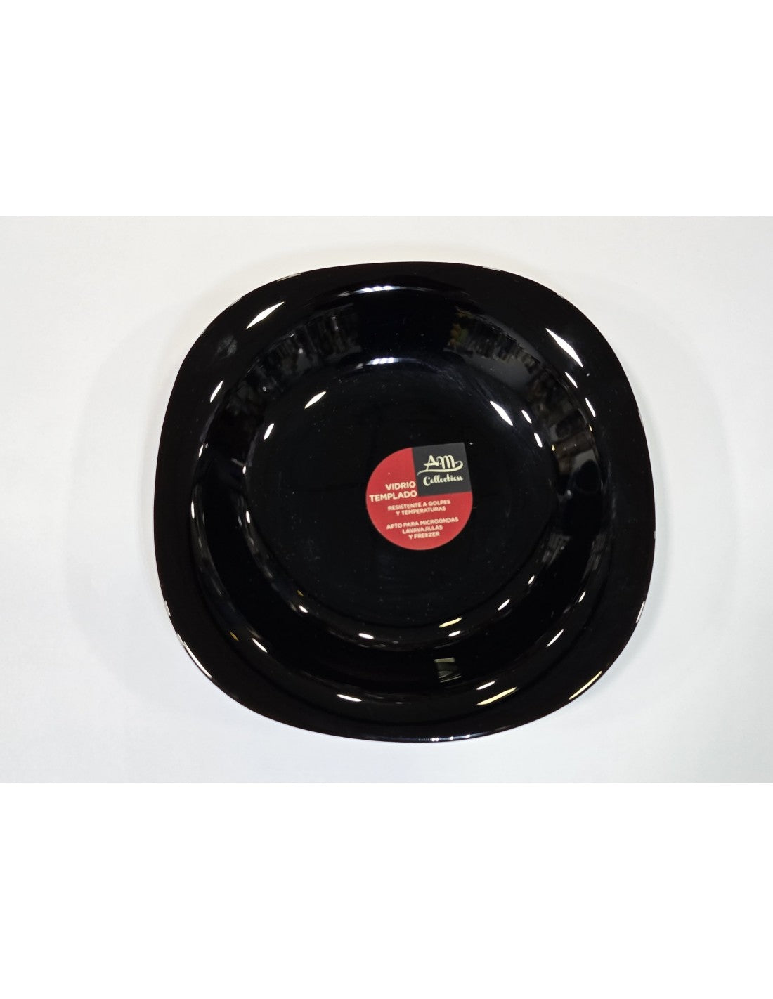 Plato Cuadrado Negro Hondo Vidrio De 22,5 Cm