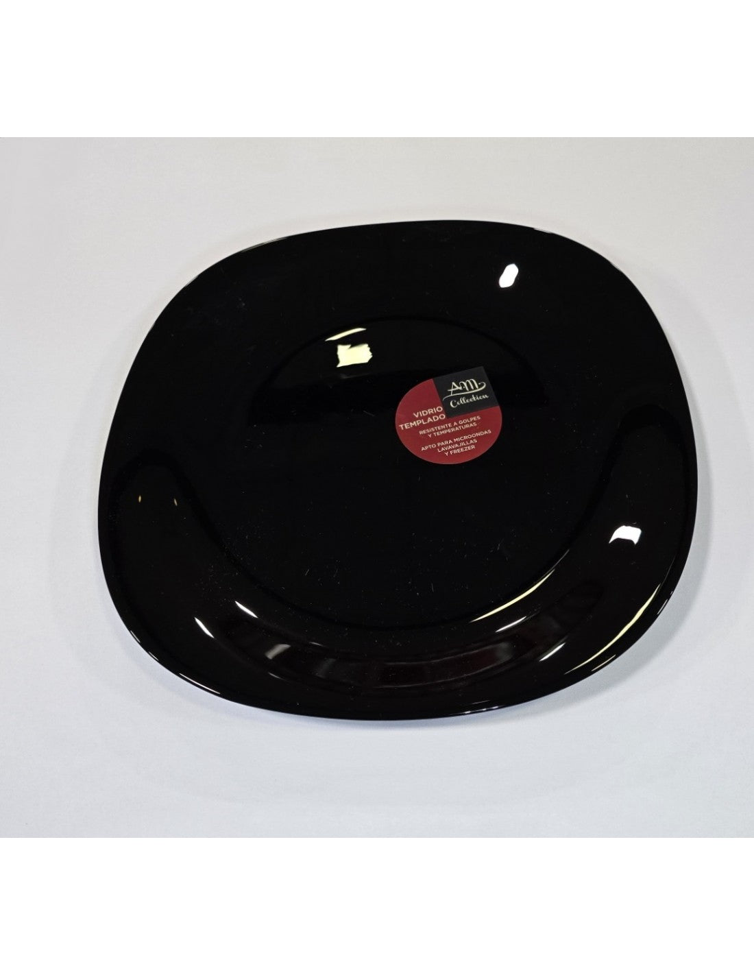 Plato Cuadrado Negro Postre Vidrio De 20 Cm