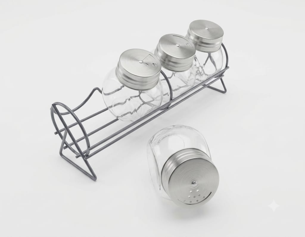 Especiero Vidrio 4 Frascos Soporte Alambre