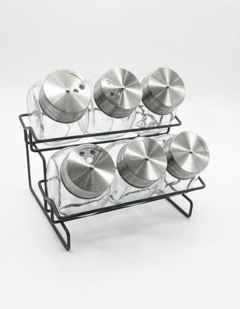 Especiero Vidrio 6 Frascos Soporte Alambre