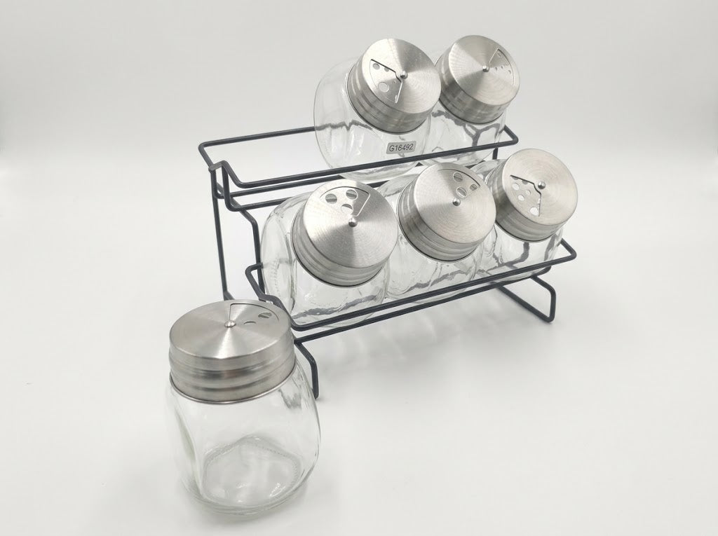 Especiero Vidrio 6 Frascos Soporte Alambre